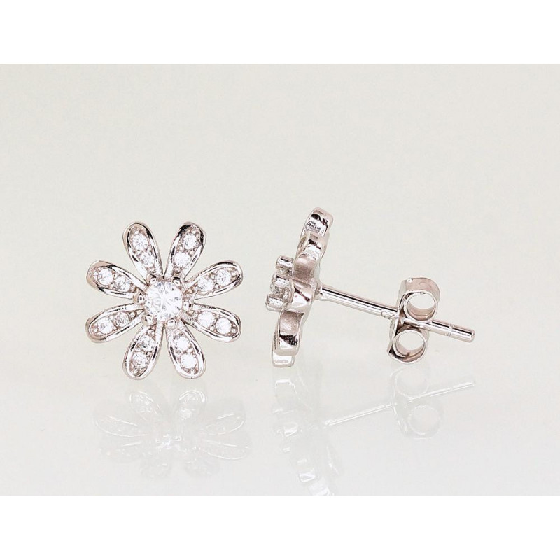 Silver stud earrings 2203128(PRh-Gr)_CZ, Silver 925°, Rhodium (Plating), Zirkons