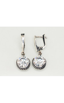 Silver earrings with 'english' lock 2203134(POx-Bk)_CZ, Silver 925°, oxide (Plating), Zirkons