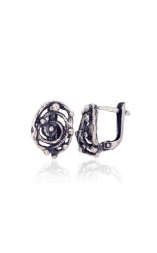 Silver earrings with 'english' lock 2203171(POx-Bk), Silver 925°, oxide (Plating)