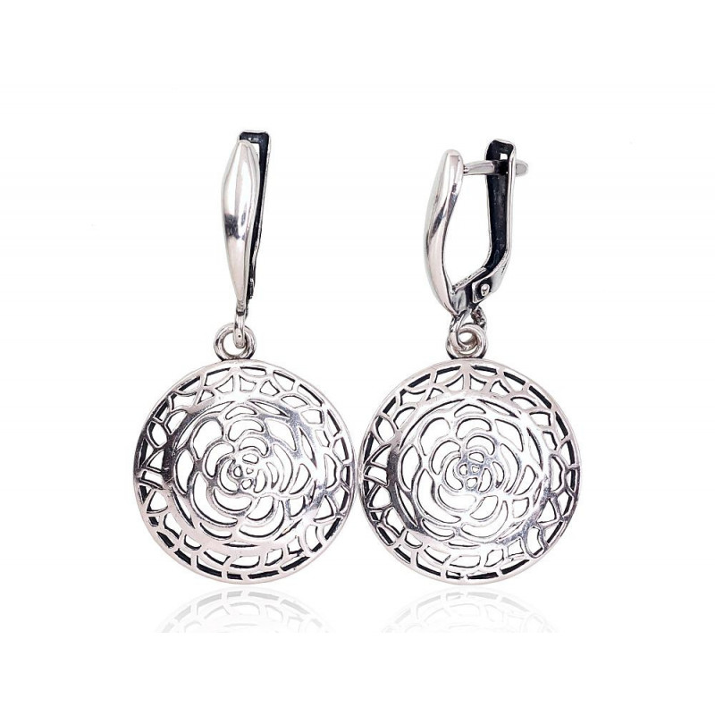 Silver earrings with 'english' lock 2203177(POx-Bk), Silver 925°, oxide (Plating)
