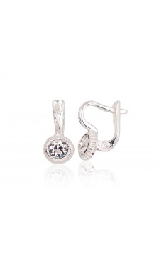 Silver earrings with 'english' lock 2203210_SV, Silver 925°, Crystals