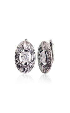 Sidabriniai auskarai ant cilindrinės spynos 2203229(POx-Bk)_CZ, Sidabras 925°, oksidas (padengti), Cirkonai