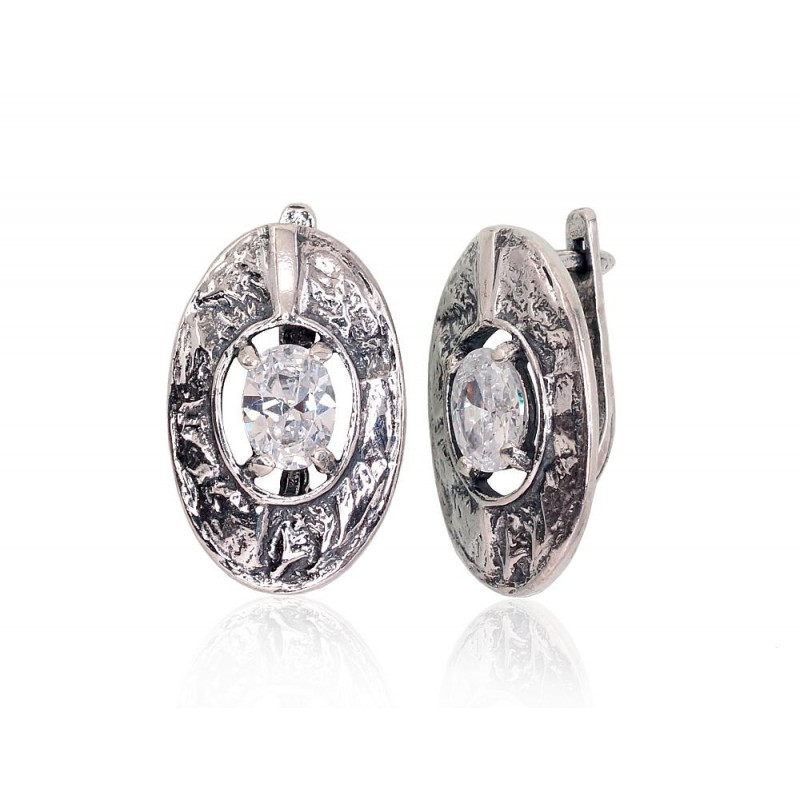 Sidabriniai auskarai ant cilindrinės spynos 2203229(POx-Bk)_CZ, Sidabras 925°, oksidas (padengti), Cirkonai