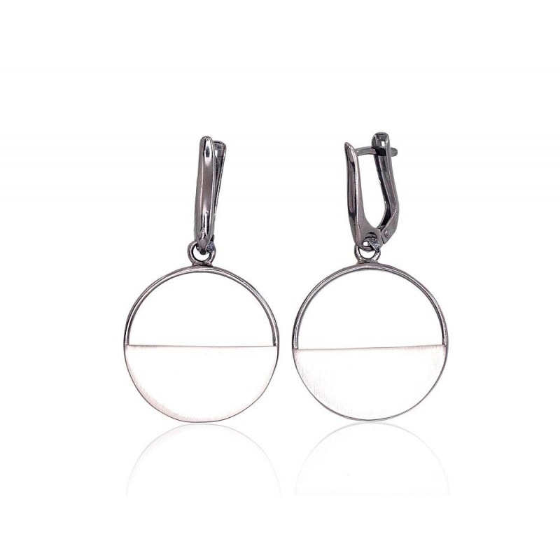 Silver earrings 2203290(PRh-Bk+PRh-MattGr), Silver 925°, Rhodium (Plating)