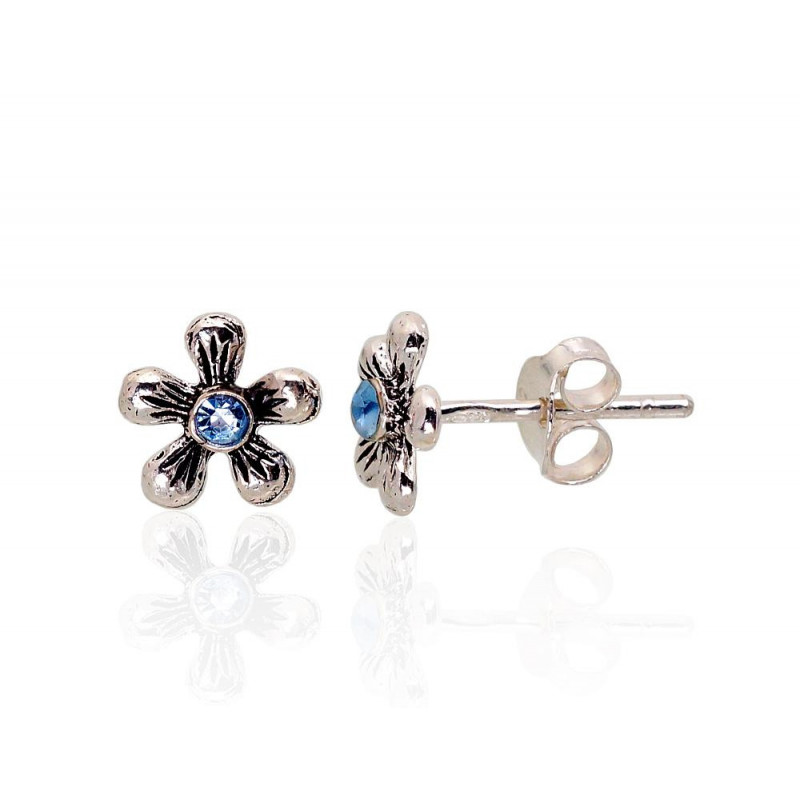 Silver stud earrings 2203323(POx-Bk)_CZ-LB, Silver 925°, oxide (Plating), Zirkons