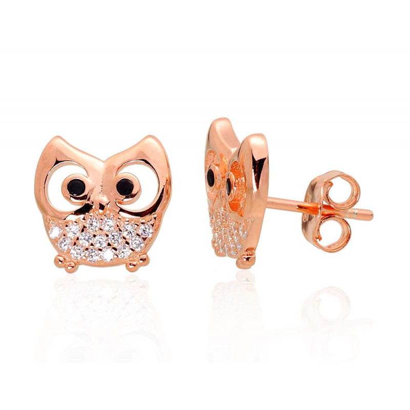 Silver stud earrings 2203478(PAu-R)_CZ+CZ-BK, Silver 925°, red gold (Plating), Zirkons