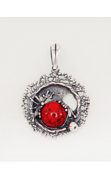 Silver pendant 2301306(POx-Bk)_COX, Silver 925°, oxide (Plating), Coral (Imitation)