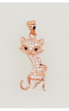 Sudraba kulons 2301647(PAu-R)_CZ+CZ-BK, Sudrabs 925°, sarkanais zelts (pārklājums), Cirkoni