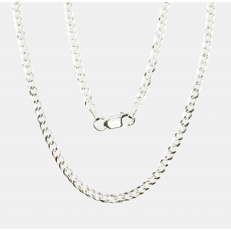 Silver chain Flat Curb 3.8 mm , diamond cut 2400102, Silver 925°