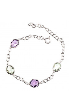Silver bracelet 2600124(PRh-Gr)_AM+AMG, Silver 925°, Rhodium (Plating), Amethyst , Green Amethyst