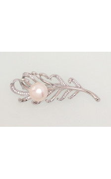 Silver brooch 2920176(PRh-Gr)_CZ+PE, Silver 925°, Rhodium (Plating), Zirkons , Fresh-water Pearl