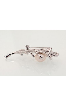 Silver brooch 2920176(PRh-Gr)_CZ+PE, Silver 925°, Rhodium (Plating), Zirkons , Fresh-water Pearl