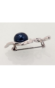 Silver brooch 2920177(PRh-Gr)_PE-BK, Silver 925°, Rhodium (Plating), Fresh-water Pearl