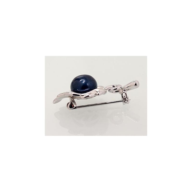 Silver brooch 2920177(PRh-Gr)_PE-BK, Silver 925°, Rhodium (Plating), Fresh-water Pearl