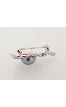 Silver brooch 2920177(PRh-Gr)_PE-GR, Silver 925°, Rhodium (Plating), Fresh-water Pearl