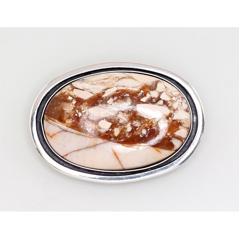 Silver brooch 2920208(POx-Bk)_JA-Y, Silver 925°, oxide (Plating), Jasper