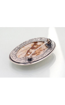 Silver brooch 2920208(POx-Bk)_JA-Y, Silver 925°, oxide (Plating), Jasper