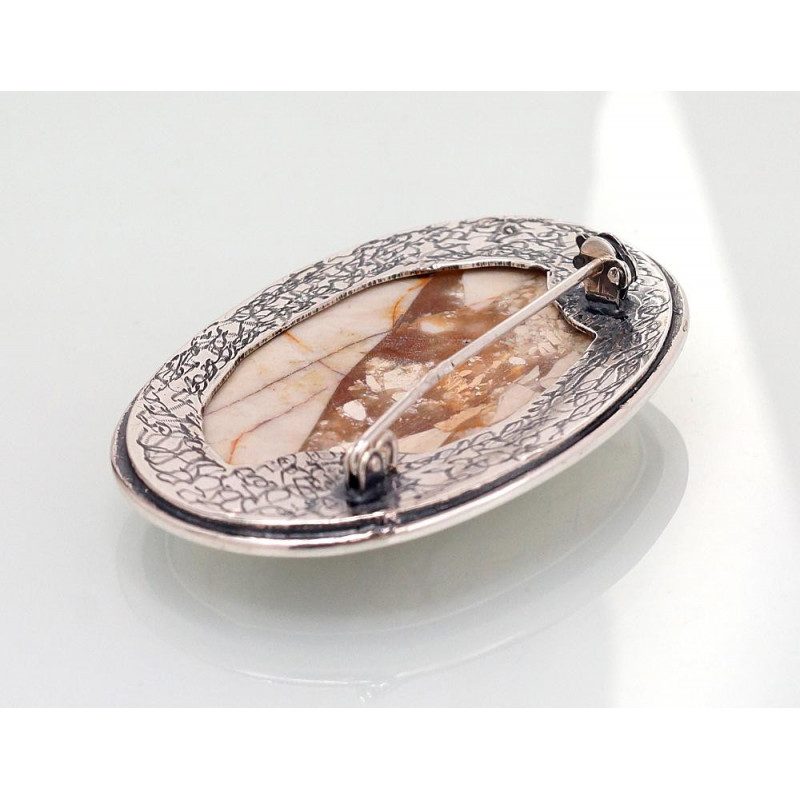 Silver brooch 2920208(POx-Bk)_JA-Y, Silver 925°, oxide (Plating), Jasper