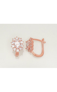 Silver earrings with 'english' lock 2202986(PAu-R)_CZ, Silver 925°, red gold (Plating), Zirkons