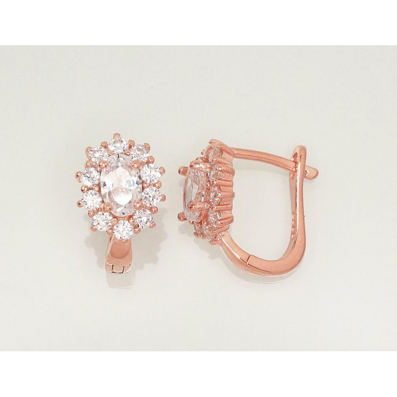 Silver earrings with 'english' lock 2202986(PAu-R)_CZ, Silver 925°, red gold (Plating), Zirkons