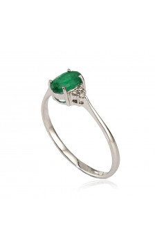 Gold ring 1100091(Au-W)_DI+EM, White Gold 585°, Diamonds , Emerald