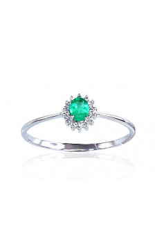 Gold ring 1100100(Au-W)_DI+EM, White Gold 585°, Diamonds , Emerald