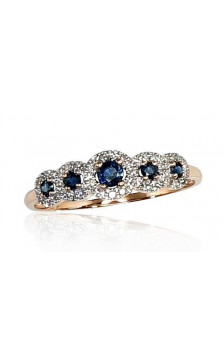 Zelta gredzens 1100202(Au-R+PRh-W)_DI+SA, Sarkanais Zelts 585°, rodijs (pārklājums) , Briljanti , Safīrs