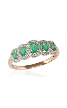 Gold ring 1100203(Au-R+PRh-W)_DI+EM, Red Gold 585°, Rhodium (Plating) , Diamonds , Emerald