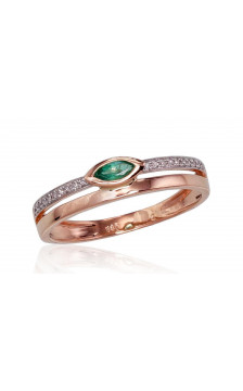 Gold ring 1100418(Au-R+PRh-W)_DI+EM, Red Gold 585°, Rhodium (Plating) , Diamonds , Emerald
