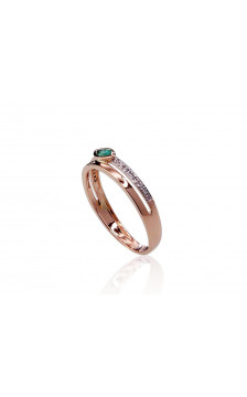 Gold ring 1100418(Au-R+PRh-W)_DI+EM, Red Gold 585°, Rhodium (Plating) , Diamonds , Emerald