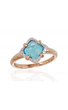 Gold ring 1100661(Au-R+PRh-W)_DI+TZB, Red Gold 585°, Rhodium (Plating) , Diamonds , Blue Topaz