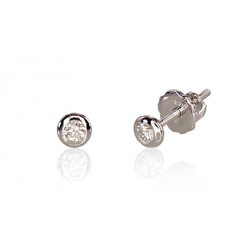 Gold screw studs earrings 1200511(Au-W)_DI, White Gold 585°, Diamonds