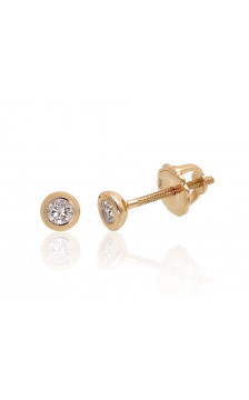 Gold screw studs earrings 1200511(Au-Y)_DI, Yellow Gold 585°, Diamonds