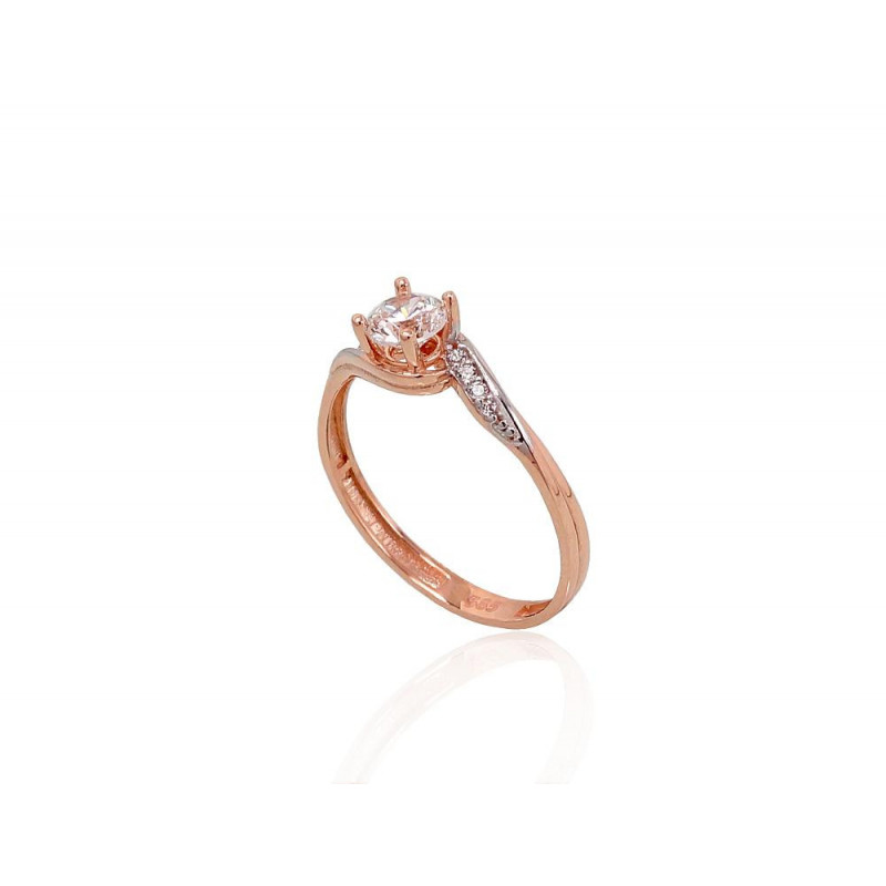 Gold ring 1100890(Au-R+PRh-W)_CZ, Red Gold 585°, Rhodium (Plating) , Zirkons