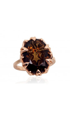 Gold ring 1100914(Au-R)_KZSMSN, Red Gold 585°, Smoky Quarz (synt.)