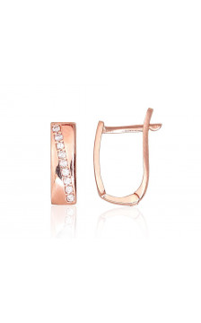Gold earrings with 'english' lock 1201192(Au-R)_CZ, Red Gold 585°, Zirkons