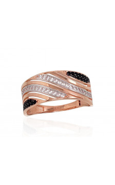 Zelta gredzens 1100885(Au-R+PRh-W+PRh-Bk)_CZ+CZ-BK, Sarkanais Zelts 585°, rodijs (pārklājums) , Cirkoni