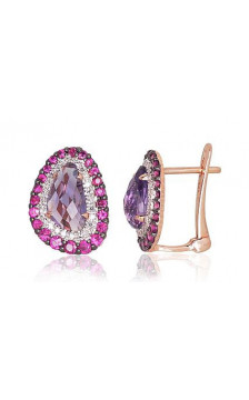 Auksiniai auskarai ant cilindrinės spynos 1200502(Au-R+PRh-W+PRh-Bk)_DI+RB+AM, Raudonas Auksas 585°, rodis (padengti) ,