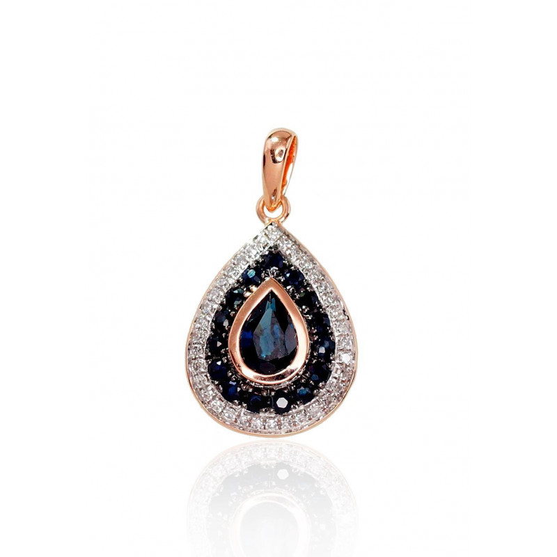 Gold pendant 1300412(Au-R+PRh-W+PRh-Bk)_DI+SA, Red Gold 585°, Rhodium (Plating) , Diamonds , Sapphire