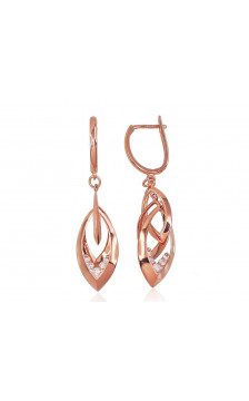 Gold earrings with 'english' lock 1200430(Au-R)_CZ, Red Gold 585°, Zirkons