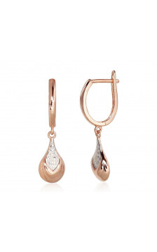 Gold earrings with 'english' lock 1200934(Au-R+PRh-W), Red Gold 585°, Rhodium (Plating)