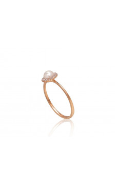 Gold ring 1100922(Au-R+PRh-W)_CZ+PE, Red Gold 585°, Rhodium (Plating) , Zirkons , Fresh-water Pearl