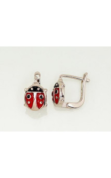 Silver earrings with 'english' lock 2203131(PRh-Gr)_ML-R+ML-BK, Silver 925°, Rhodium (Plating), Jewelery enamel
